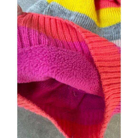 BabyGap Unity Stripe Pink Beanie Hat Pink Pom-Pom - Picture 2 of 2